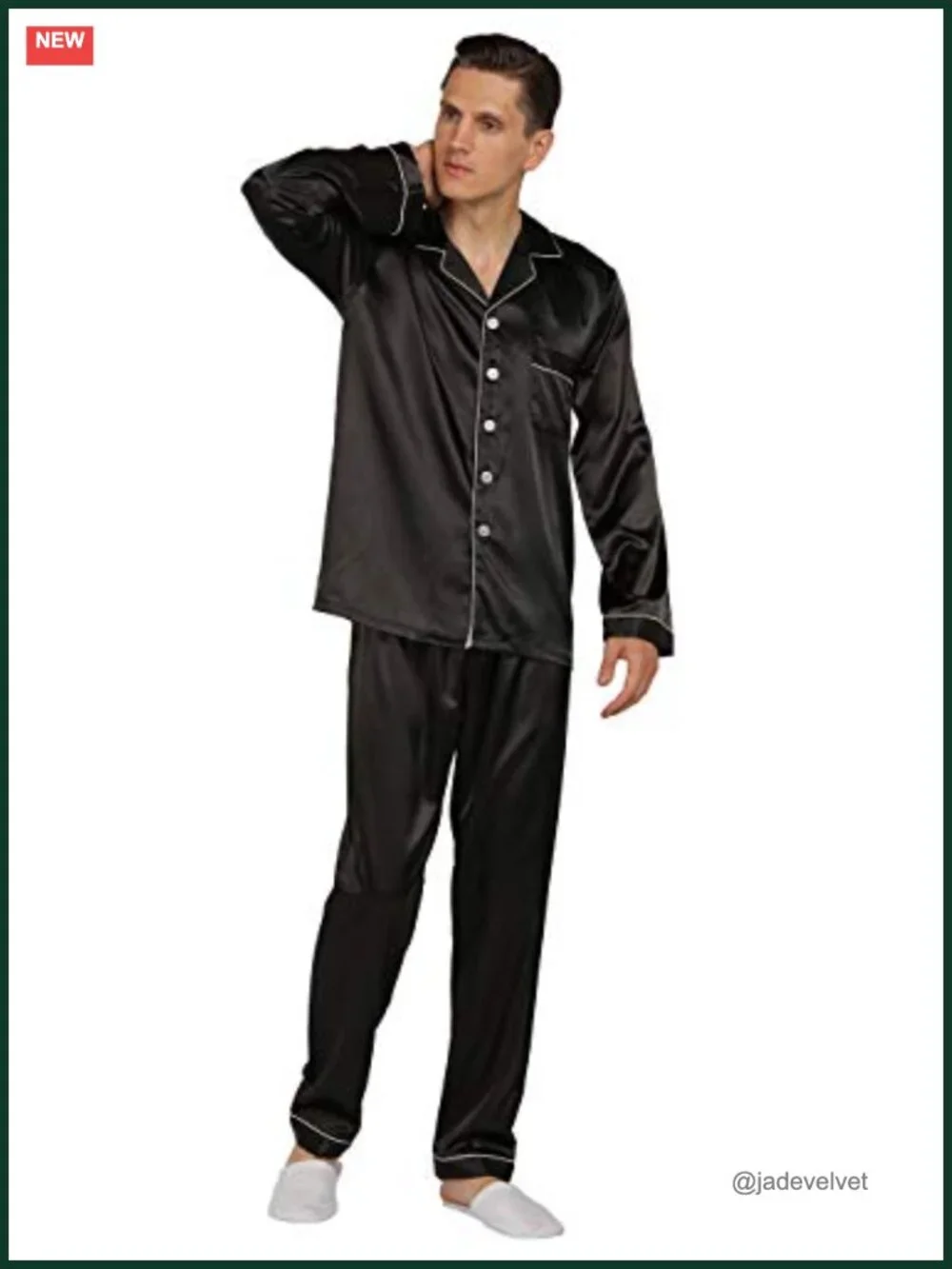 Men's Satin Pajama Set Short Sleeve Long Pants Sleepwear Loungewear Button Down